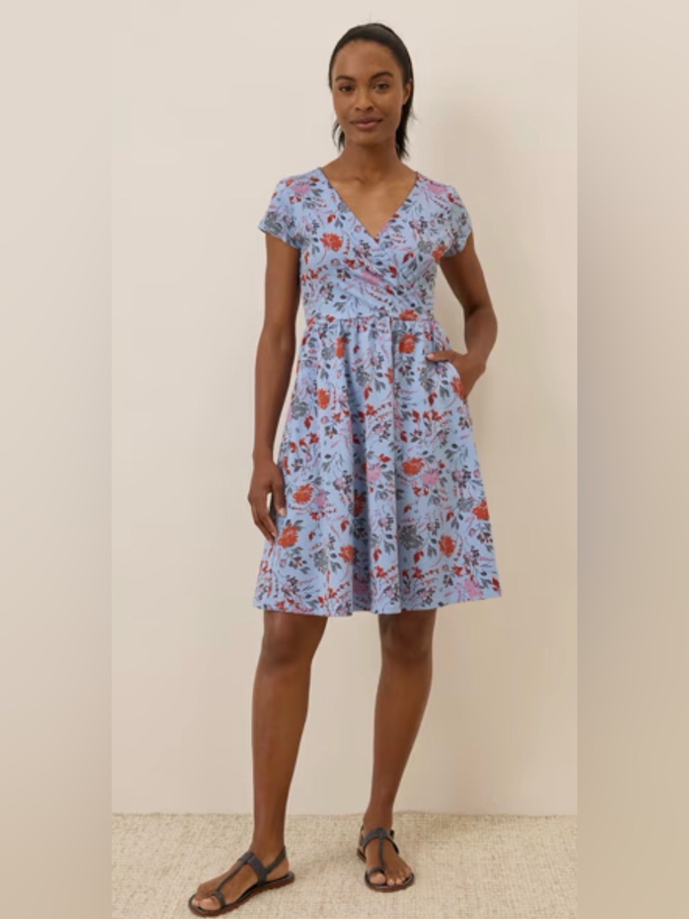 Pact Women's Fit & Flare Crossover Dress in Cornflower Blue. Size XS